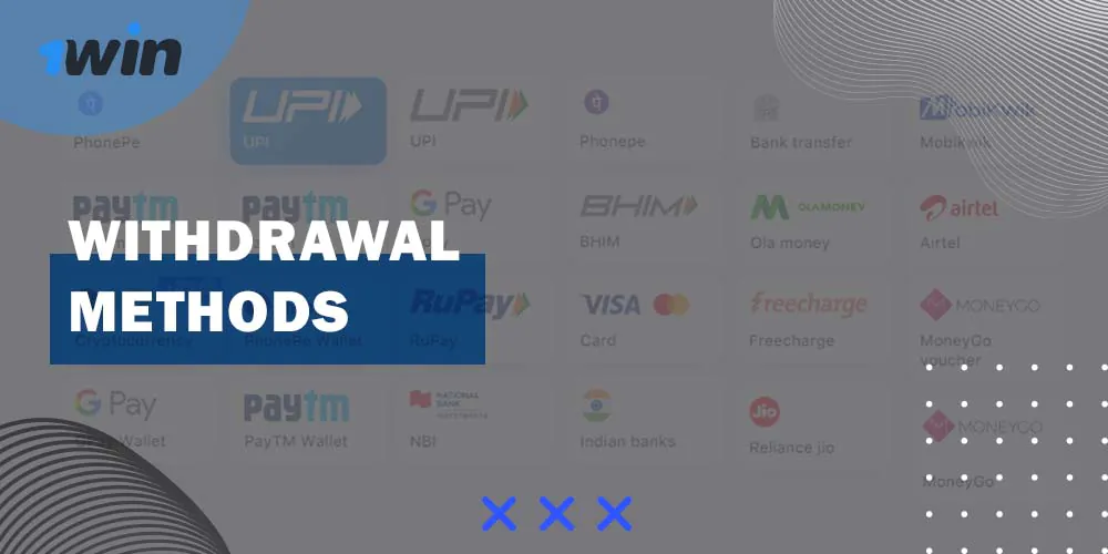 All existing withdrawal methods on the 1win betting platform.