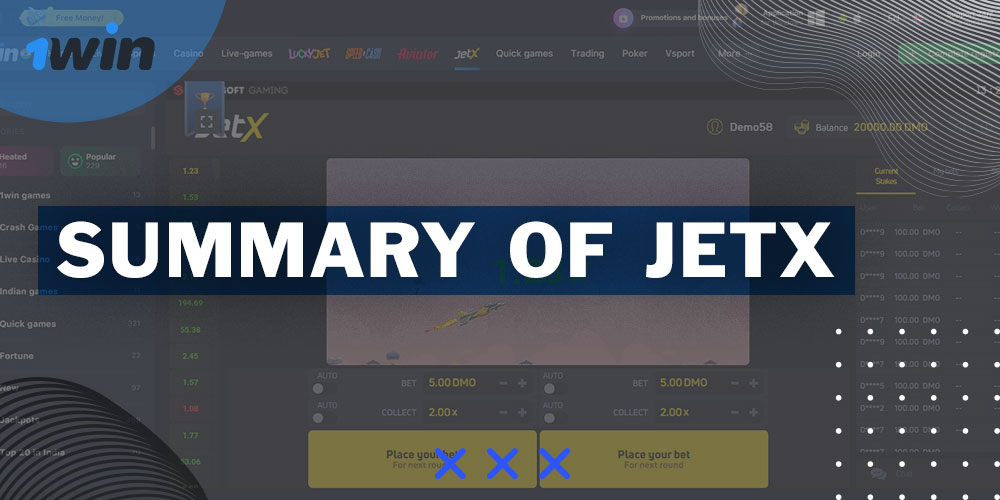 Description of the JetX game, available on the 1Win platform.