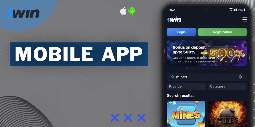 Play "Mines" in the 1Win mobile app.