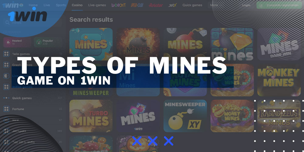 What types of "Mines" are available to players from India on the 1Win website and mobile app?