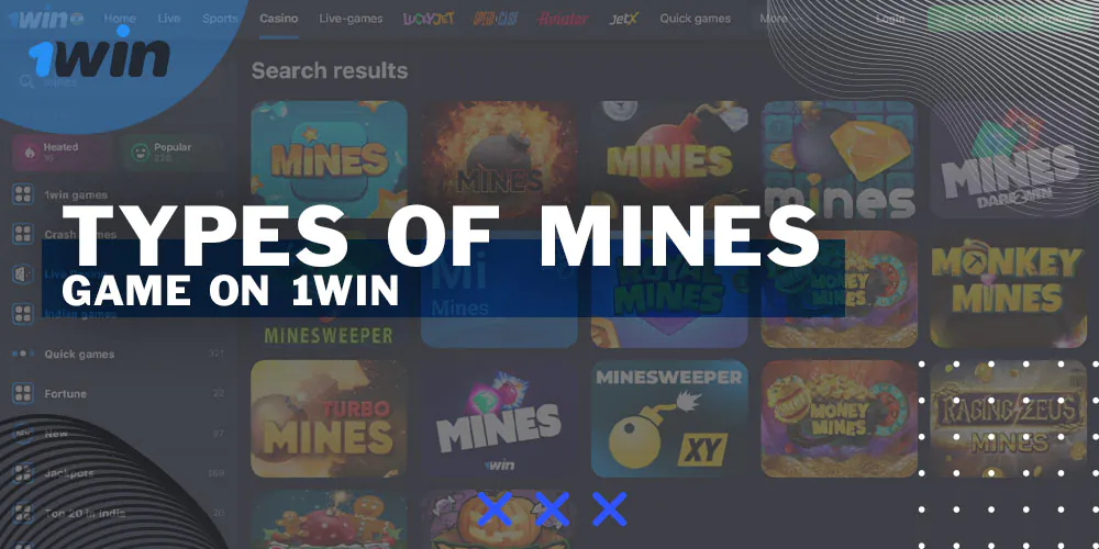 What types of "Mines" are available to players from India on the 1Win website and mobile app?