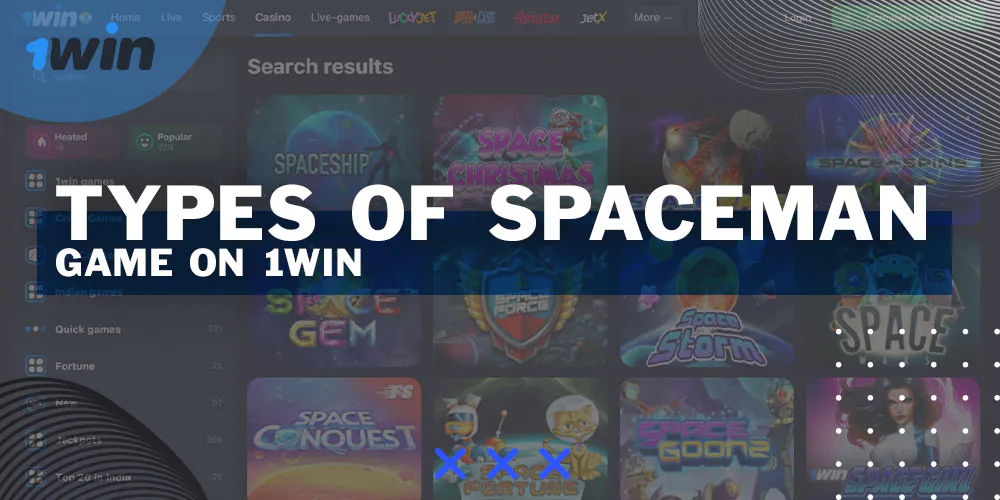 What types of "Spaceman" are available to players from India on the 1Win website and mobile app?